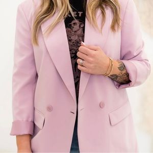 RD Style Oversized Double-Breasted Lilac Pink Blazer